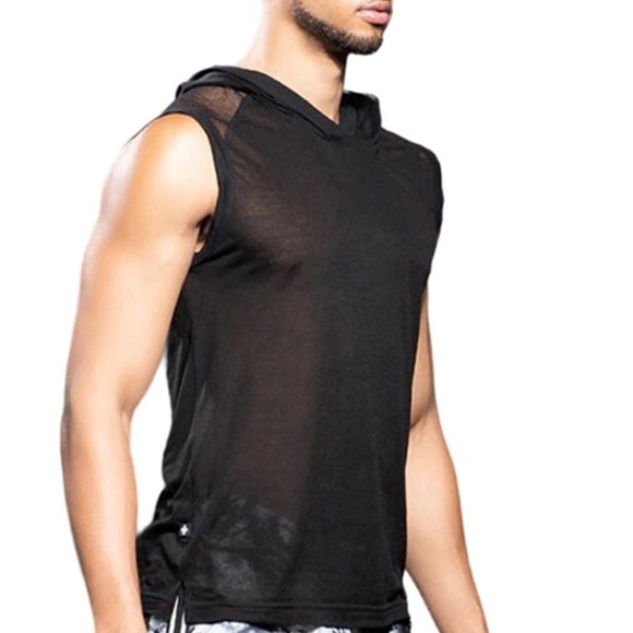 Andrew Christian City Mesh Burnout Sleeveless Hoodie Black Large - Picture 5 of 15